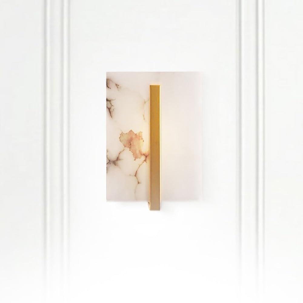 Applique da Parete per Interni in Vetro Alabastro Bianco Rame Marmo Pietra Naturale Lampade da Parete Moderne Dorate per Camera da Letto Comodino Soggiorno Corridoio