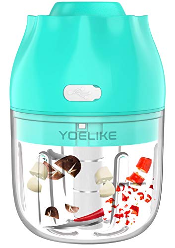 Yoelike Electric Mini Garlic Chopper, 40W Powerful Portable Wireless Food Chopper Handheld USB Rechargeable Vegetable Mincer for Onion, Meat, Chili and Ginger, 250ml/8.5oz