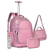 Kit Fashion Escolar Metalizado Rebecca Bonbon Mochila Infantil Carrinho Estojo Lancheira Térmica E Squeeze RB (Rosa)