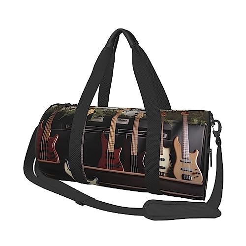Sac de gym rond guitare basse en noir durable, le sac de sport voyage de grande capacité idéal