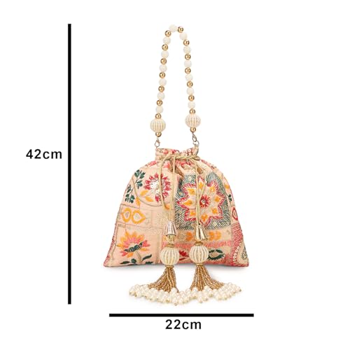 Image of LONGING TO BUY Indian Ethnic Pearls & Sequence Potli Bag for Women, Wedding Potli Bag and For Ethnic Wear