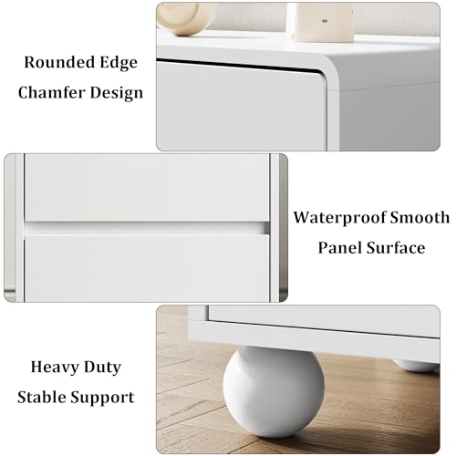 Image of MAISONARIA Curved Nightstand Set of 2, Modern Nightstand with 2 Large Storage Drawers, Wooden Endside Table for Bedroom, White