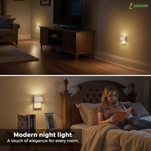 Image of L LOHAS LED Night Lights Plug into Wall, 2 Pack Modern Night Light with Dusk to Dawn Sensor, Dimmable Plug in Night Light, Adjustable Brightness, 3000K Soft White for Bedroom Bathroom Hallway