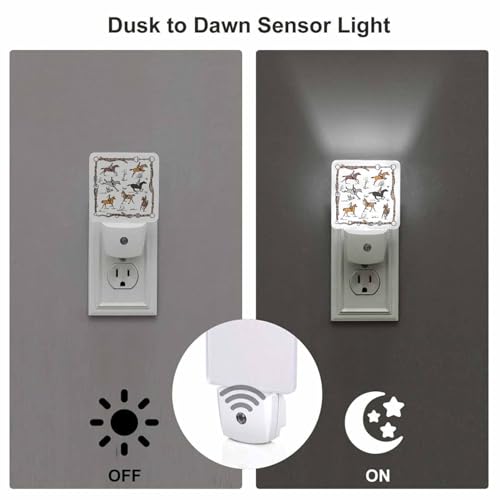 Image of LED Night Light,Horse Race Rider Equestrian Sport LED Night Light Plug into Wall with Dusk to Dawn Light Sensor White Energy Efficient Nightlight for Bedroom Hallway Living Room Kitchen