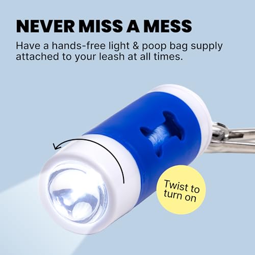 Image of MalsiPree Dog Poop Bag Holder With Flashlight - 30 Leakproof Bags - Up to 6 Month Battery - Poop Baggy Dispenser - LED Light - Dog Bag Holder Essential Walking Accessory for All Leashes