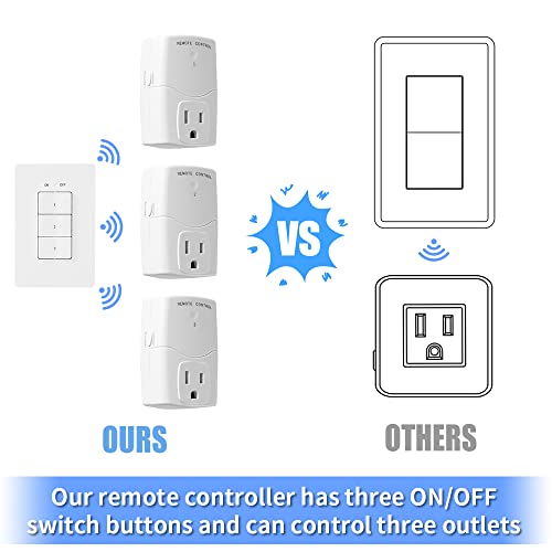 Wireless Remote Control Outlet And Wall Light Switch, 3-Way Switches For Lamp, Fans And Holiday Decor, No Wiring, Programmable And Expandable, 100Ft Rf Range, Etl Listed (2 Switches And 3 Receivers) #TOP3