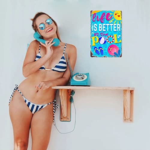 Life Is Better At The Pool Tin Sign, Swimming Pool Metal Tin Sign, Decor Pool Gifts For Pool Summer Garden Outdoor Decorations, 12X 8Inch (Sunshine Pool) #TOP6