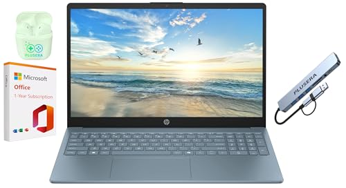 HP 15.6' Business Laptop with 1-Year Office 365 with Copliot AI, 16GB RAM 128GB SSD, Quad-Cores Intel Processor, Windows 11, PLUSERA Earphones & 8-in-1 Hub Included, Natural Silver