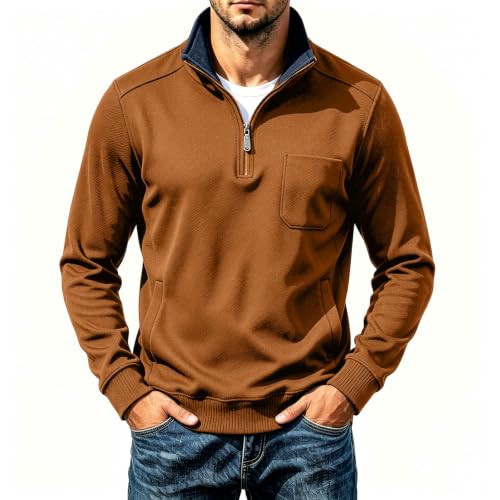 Elneeya Mens Long Sleeve Shirts Fleece Textured Trendy Half Zip Pullover - image 6