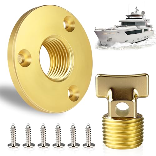 Boltigen Solid Brass Garboard Drain Plug Kit 1/2 NPT Threaded Thru-Hull Transom Drain Plug Marine Grade Anti-Corrosion Watertight Boat Hull Drain Plug