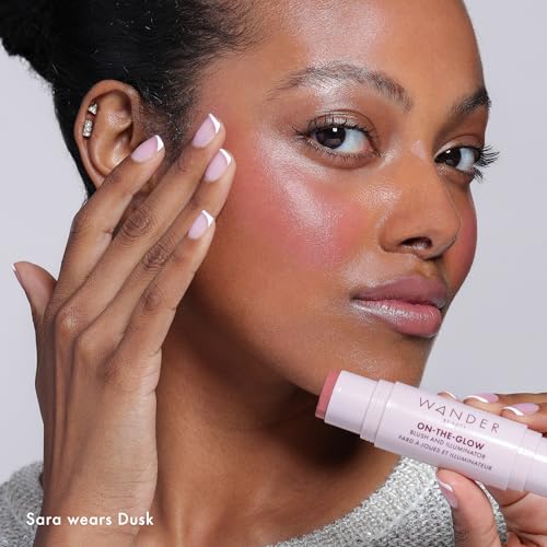 Image of Wander Beauty On-the-Glow Blush and Illuminator - Dusk /Nude Glow - 7-in-1 Hydrating Cream Blush & Highlighting Stick - Stick Blush for Cheeks, Lip, Face & Body - Highlighter Makeup & Blush - 0.4 oz
