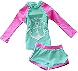 Jojobaby Kid Girl's Two-piece Long Sleeve Swimsuits Bathing suit UPF50+ (6-7 Years)