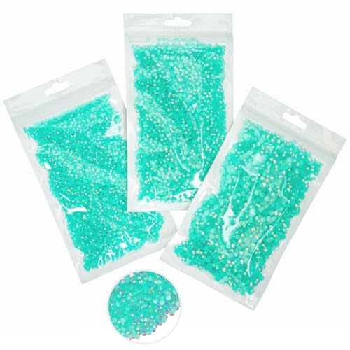 qiipii 16000PCS Aquamarine Green AB Resin Rhinestones 3mm 4mm 5mm Lake Green AB Flatback Jelly Stones Bulk SS10 SS16 SS20 Water Green Diamonds for Nails Face Eyes Makeup Tumblers Bottles DIY Crafts