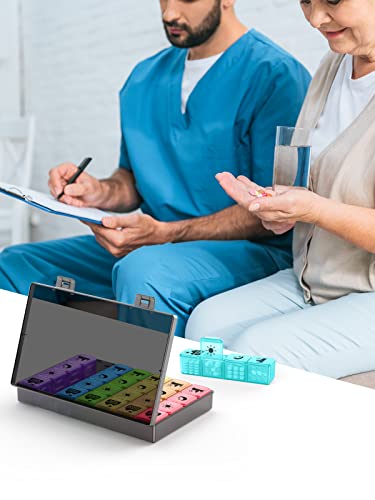 Fullicon Large Weekly Pill Organizer 4 Times A Day,7 Day Pill Box, Portable Medicine Organizer For Supplements Vitamin Pill Case Black #TOP6