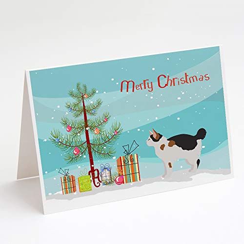 Caroline's Treasures CK4654GCA7P Manx #3 Cat Merry Christmas Greeting Cards and Envelopes Pack of 8 Blank Cards with Envelopes Whimsical A7 Size 5x7 Blank Note Cards