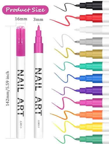 Kalolary 3D Nail Art Pens Set, 12 Color Pens, DIY Nail Art Beauty Adorn Manicure Tools
