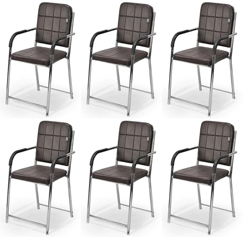 Image of Office Chair Visitor Chair with arm Rest with Steel Frame and Cushioned seat Back, Chair Without Wheels Holds up to 110 kg Heavy Design (6, Coffee, Standard)