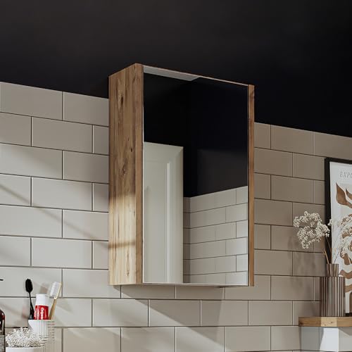 ROOMART Badmöbelset 50cm Unterschrank mit Waschbecken Badezimmer Möbel Gäste WC (Spiegelschrank, Eiche)