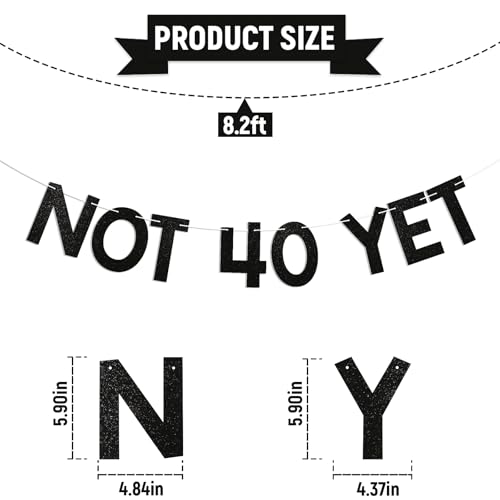 Image of Not 40 Yet Banner - Last Year In My 30s Banner, Happy 39th Birthday Sign, Cheers to 39 Years,Funny 39th Birthday Party Decorations Black Glitter