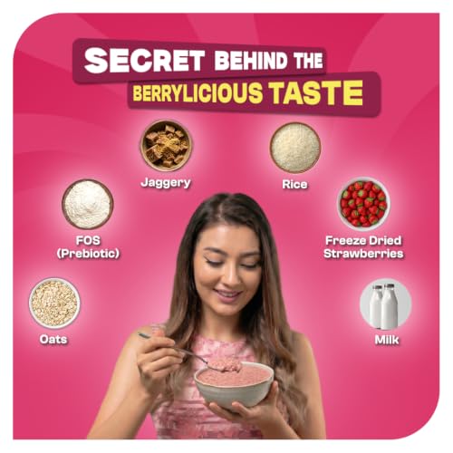 Image of ProToGrow Ready to Eat Strawberry Oats | No Refined Sugar - 300g Box | Instant Breakfast for 3+ yrs | Gluten Free | High Protein & Fibre | 19 Vitamins & Minerals | Real Strawberry, Jaggery