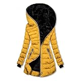 Chaqueta Mujer Invierno Color Liso Manga Larga con Capucha - Abrigo De Plumas Mujer Invierno Cremallera con Bolsillo Elegante Funcional Termica Chaquetas Running Casual Plumíferos Amarillo XXL