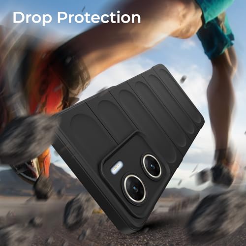 Image of A rtistque Back Cover Case for Vivo V29e 5G | with Inner Fabric | Stylish AirBag Case | Liquid Stripe Silicone | Camera Protection | Anti Slip Grip | Vivo V29e Back Cover - Black