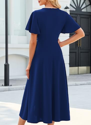 Image of QMZ Wedding Guest Dresses for Women V Neck Cocktail Dress Ruffle Sleeve A Line Evening Party Formal Dresses for Women