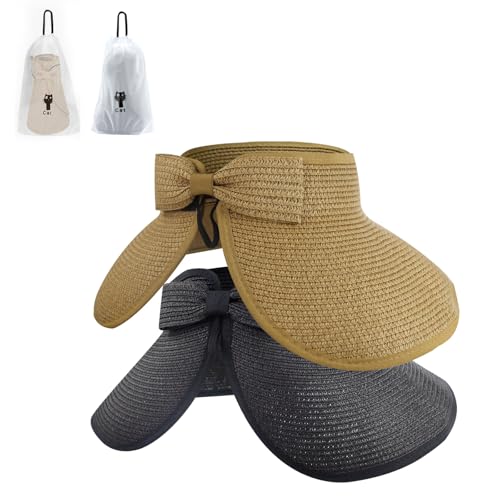 Chapeau de paille large bord femme pliable avec sac
