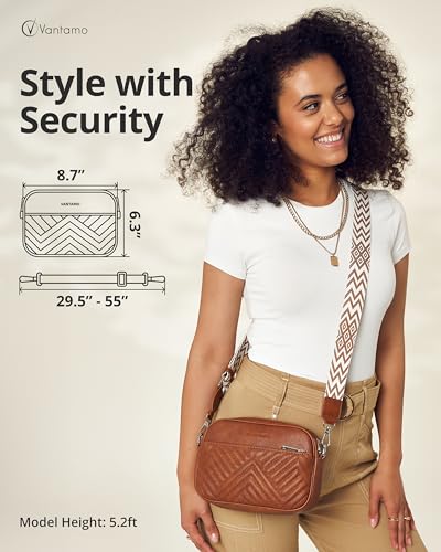 Image of Vantamo Premium Quilted Crossbody Bags for Women with Anti-Pickpocket Clip, Vegan Leather Handbags, Travel Purses for Women