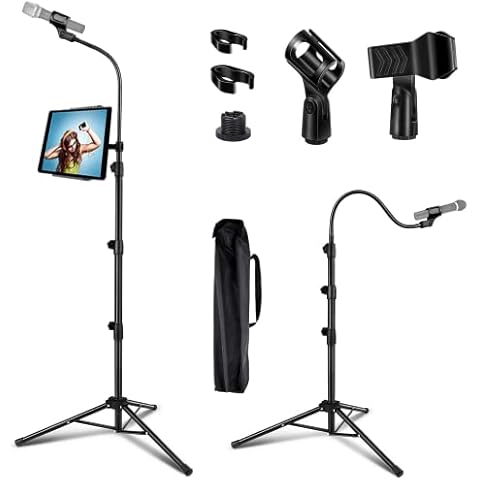 LIUGAST Adjustable Portable Microphone Stand with Holder Cover