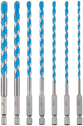 toolant Concrete Drill Bit Set & Masonry Drill Bit Set, Shockproof Hex Shank Drill Bit Set (7pcs) for Glass/Brick/Plastic/Cement/Tile, Industrial Strength Carbide Drill Bit Tip, 5/32"-3/8" Box of 7