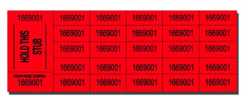 Tickets de subasta numerados en papel rojo con 500 hojas