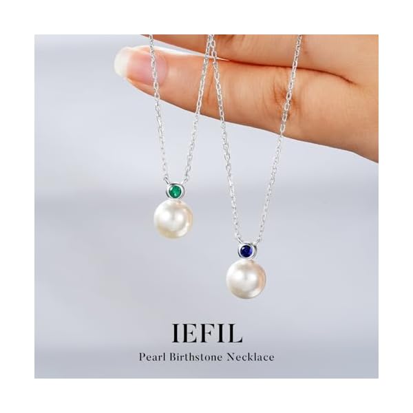 Iefil 9-10 mm Freshwater Pearl Birthstone Necklace for Women - S925 Sterling Silver Pearl Jewelry, Anniversary Birthday Gifts for Wife Girlfriend Mom - Image 7