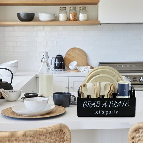 Paper-Plate-Holder-Utensil-Caddy-Organizer-Wood-Paper-Plate-Dispenser-Silverware-Caddy-Holder-and-Disposable-Coffee-Bar-Accessories-Box-for-Kitchen-Counter-Party-Camping-Picnic-6-compartment Paper Plate Holder Utensil Caddy Organizer Wood Paper Plate Dispenser Silverware Caddy Holder and Disposable Coffee Bar Accessories Box for Kitchen Counter Party Camping Picnic 6 compartment