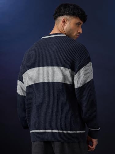 Image of The Souled Store Harry Potter: Lion's House Men and Boys Full Sleeves Crew Neck Striped Acrylic Ribbed Knit Pop-Culture Oversized Pullovers