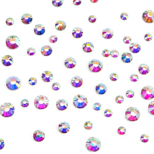 Image of Crystal AB Flatback Rhinestones for Bedazzling Round Glass Gems for Nails Art and Crafts 2880pieces Mixed SS6-20,0.07-0.18inches