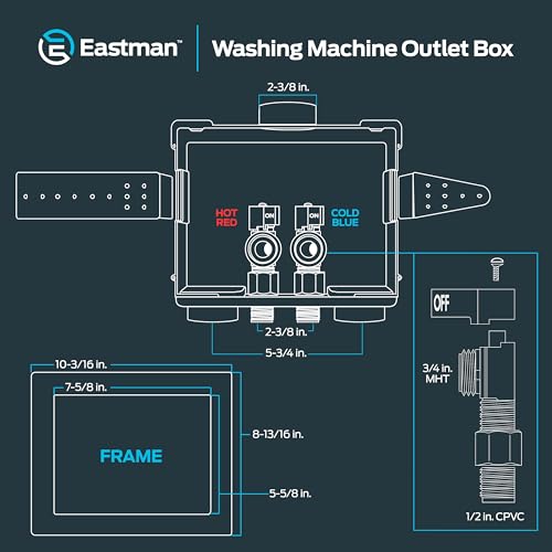 Image of Eastman 1 /2 Inch CPVC Connection x 3 /4 Inch MHT Washing Machine Outlet Box, Push to Connect Brass Plumbing Fittings, Double Drain, 60244