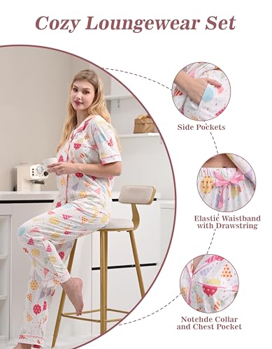 Image of NAP BOUND 100% Cotton Women's Pajama Sets Short Sleeve Button Down Soft Pjs 2 Piece Lounge Set with Pocket Nightwear XS-XXL