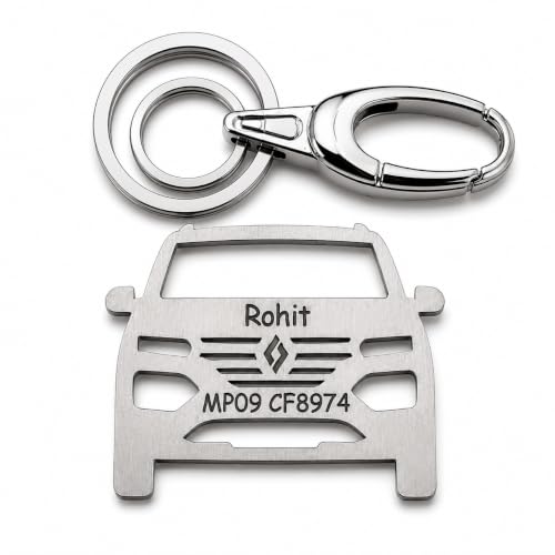Image of Personalized Stainless Steel Key Chain /Key Ring | Durable, Compatible with All Models | Customized Car Number Plate | Ideal Gift for Him (Silver)