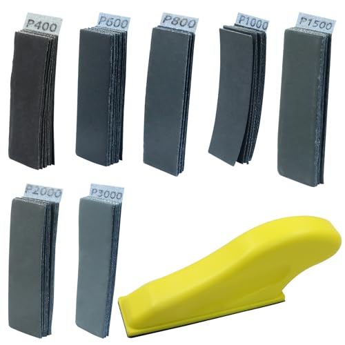 Unlorspy 71 Pcs Micro Detail Sander Kit, Include 1Pcs 3.5” x 1” Micro Sanding Tools with 10 Each 400, 600, 800, 1000, 1500, 2000, 3000 Grit Sandpaper for Crafts and Woodworking