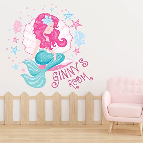 Kyle Cornhole Little Mermaid Wall Decal Decor For Girls Bedroom - Large Tail Stickers Room Custom Name Pink Art Nursery Ka1697, Green,Pink #TOP3