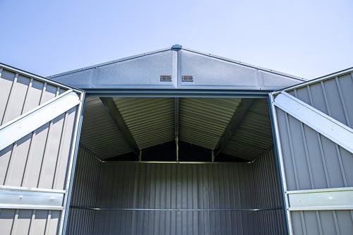 Image of Arrow Shed Elite 14' x 14' Tall Outdoor Steel Storage Shed with High Gable and Lockable Doors Storage Building, Blue Grey