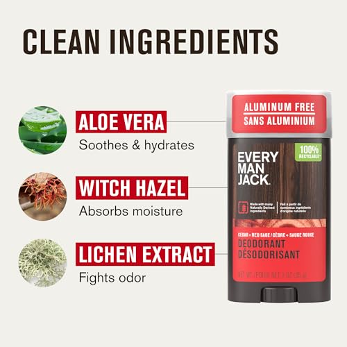 Image of Every Man Jack Cedar + Red Sage Men's Deodorant - Stay Fresh with Aluminum Free Deodorant For all Skin Types - Odor Crushing, Long Lasting, with Naturally Derived Ingredients - 3oz (3-Pack)