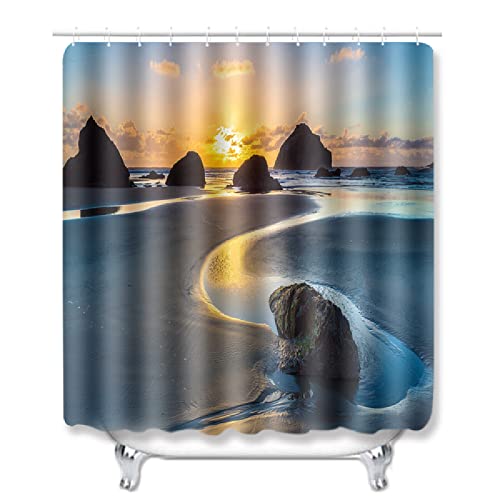 Badteppich Sonnenuntergang Meer Steine Badezimmerteppich Set 3 Teilig, 1 Badematte rutschfeste (50x80)+1 U-Typ… – Bild 4