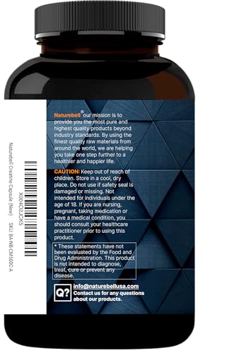 Image of NatureBell Creatine Monohydrate Capsules 5,000mg Per Serving, 500 Count | Micronized, Unflavored Creatine Pills | Pre-Workout & Muscle Strength Support | Easy to Swallow, Filler-Free | 71 Servings