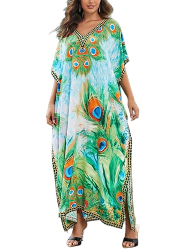 ELSCIRW Plus Size Kaftan Dress for Women Caftan Bathing Swim Cover Up Boho Beach Dress Lightweight Loungewear
