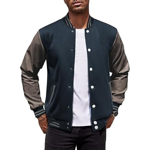 COOFANDY Mens Varsity Jacket with Leather Sleeves Cover