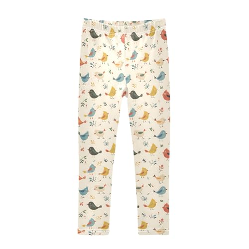 Bird Leaves Girls Leggings Kids Yoga Pants Athletic Tights Pants 4-10 Years
