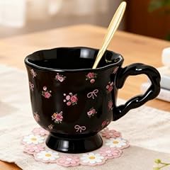 13.5 OZ Crushed Flower Black Coffee Mug