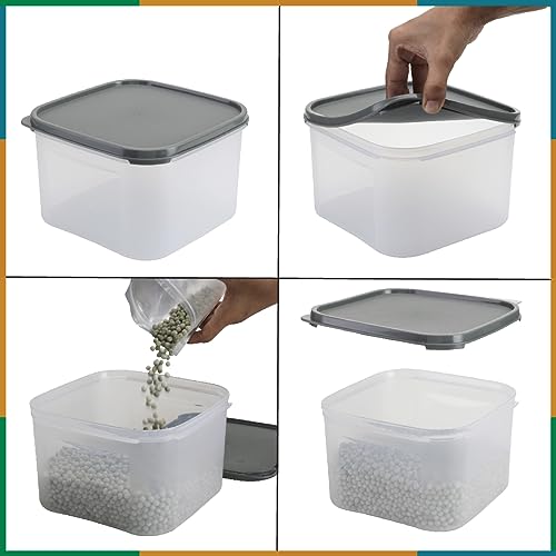 Image of KOLORR Modular Plastic Containers Set for Kitchen Storage Combo, Set of 6 (2700ml x 4 / 5500ml x 2) | Dry Food Organizer | Air Tight Grocery Jar /Container | 100% BPA Free| Food Grade | Transparent